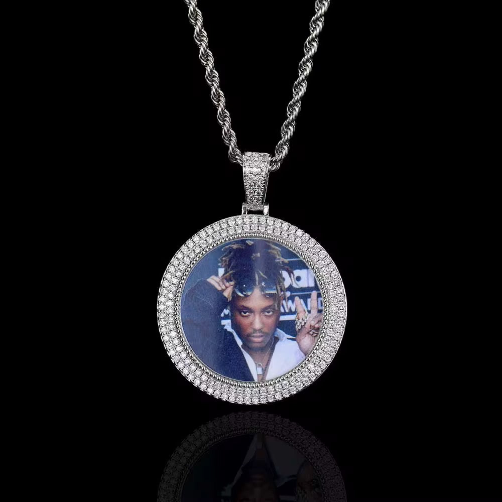Portaretrato 40mm doble fila de diamantes 18k Gold plated PVD