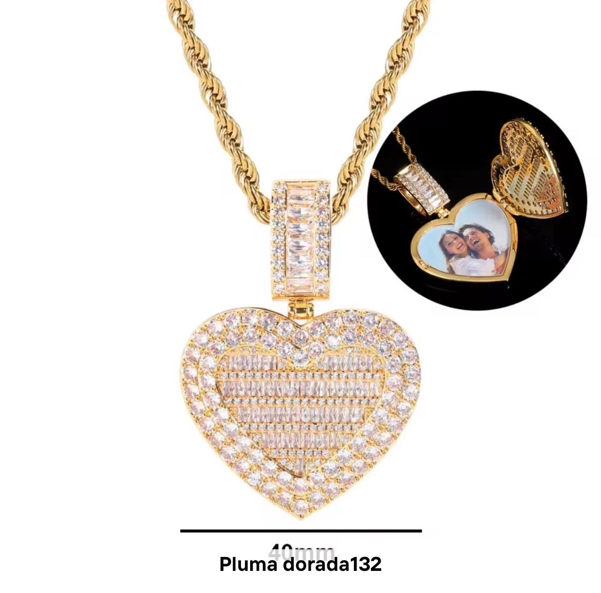 Heart Photo Pendant Necklace 40mm– Stainless Steel 18K Gold Plated