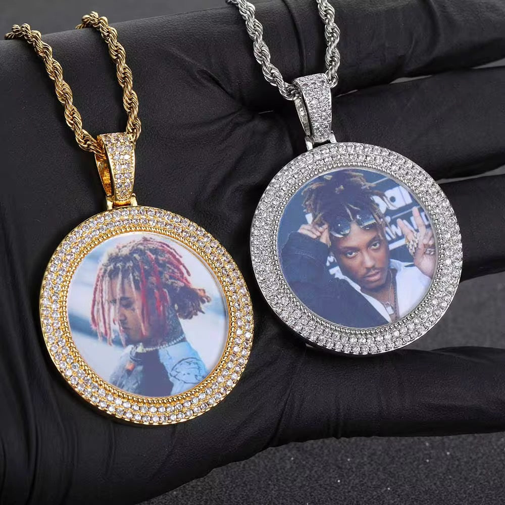 Portaretrato 40mm doble fila de diamantes 18k Gold plated PVD