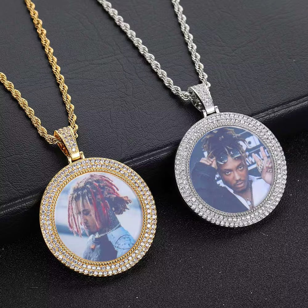 Portaretrato 40mm doble fila de diamantes 18k Gold plated PVD