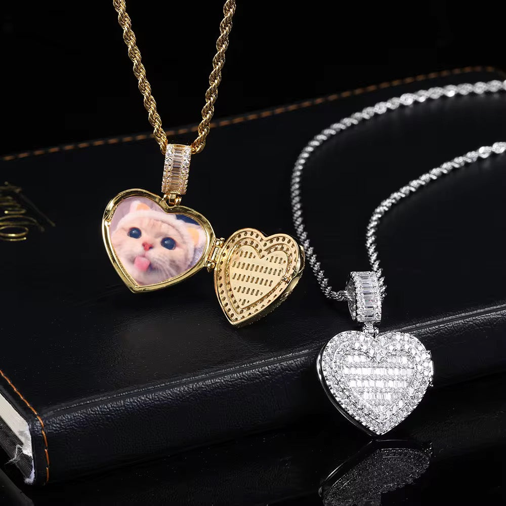 Heart Photo Pendant Necklace 40mm– Stainless Steel 18K Gold Plated