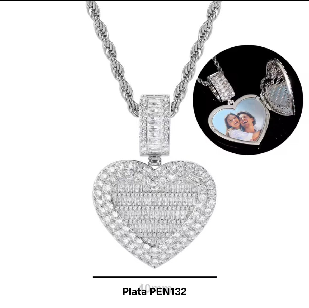 Heart Photo Pendant Necklace 40mm– Stainless Steel 18K Gold Plated