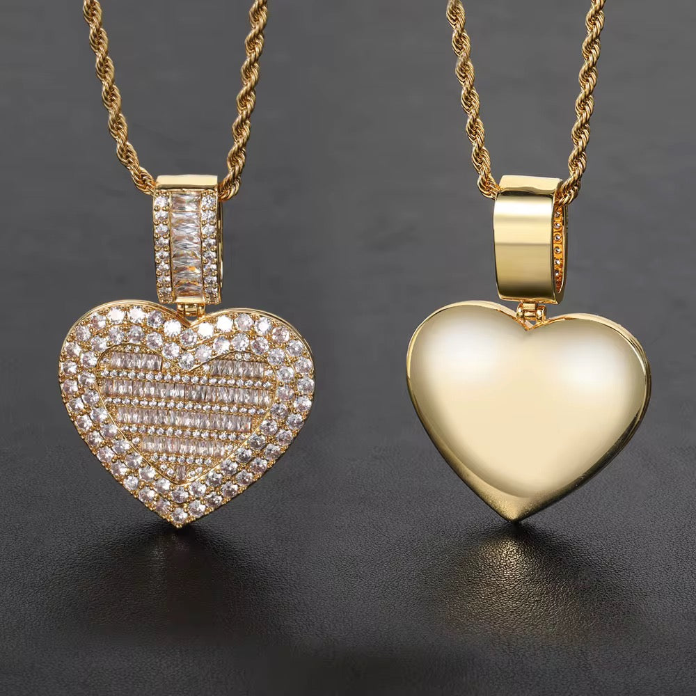 Heart Photo Pendant Necklace 40mm– Stainless Steel 18K Gold Plated