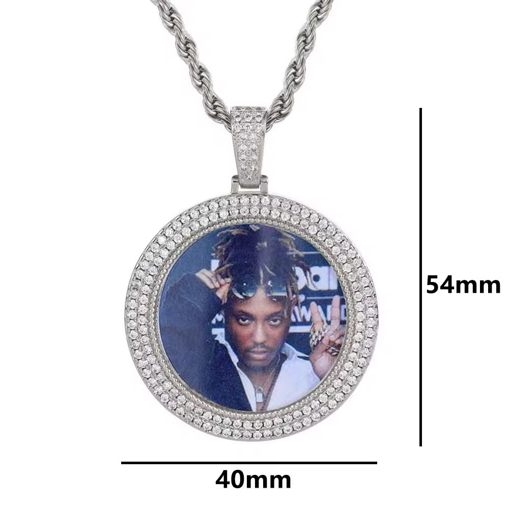 Portaretrato 40mm doble fila de diamantes 18k Gold plated PVD