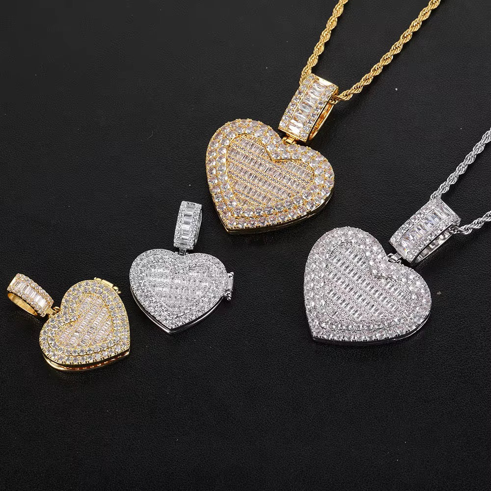 Heart Photo Pendant Necklace 40mm– Stainless Steel 18K Gold Plated