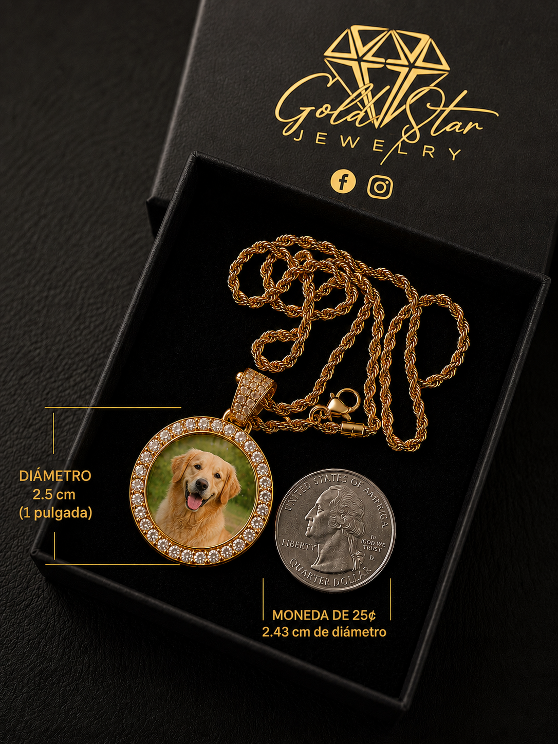 25mm Photo pendant 18K PVD on Steel