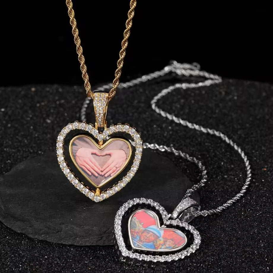 40mm  Double Photo Heart Pendant – Stainless Steel