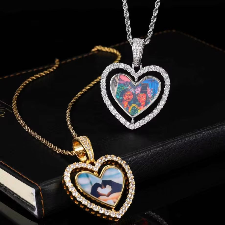 40mm  Double Photo Heart Pendant – Stainless Steel