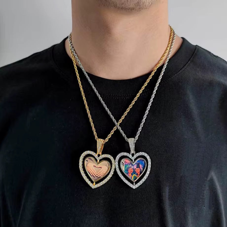 40mm  Double Photo Heart Pendant – Stainless Steel