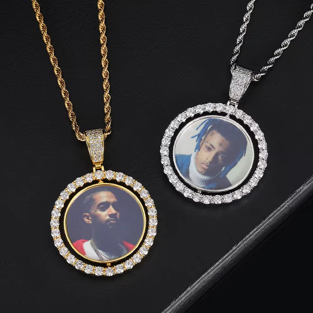 45mm Double-Sided Rotating Photo Pendant – Stainless Steel