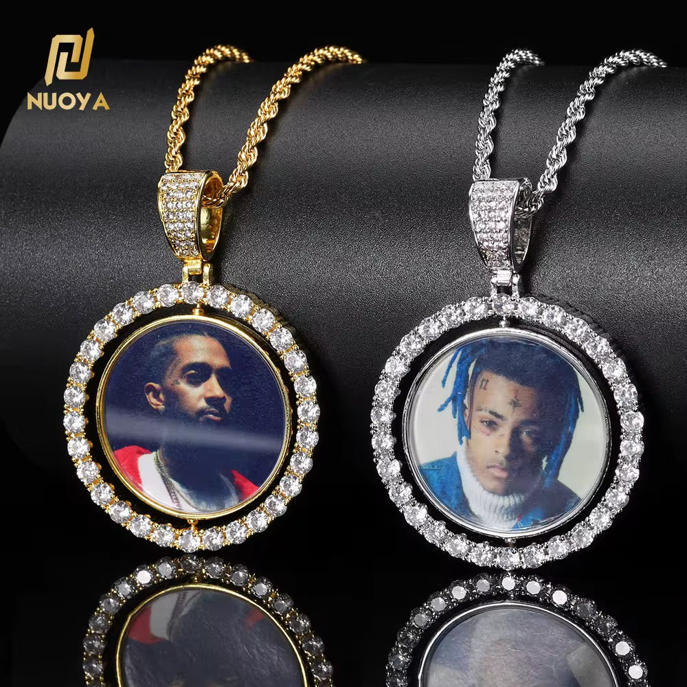 45mm Double-Sided Rotating Photo Pendant – Stainless Steel
