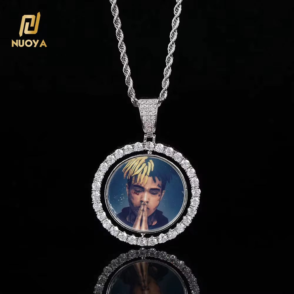 45mm Double-Sided Rotating Photo Pendant – Stainless Steel