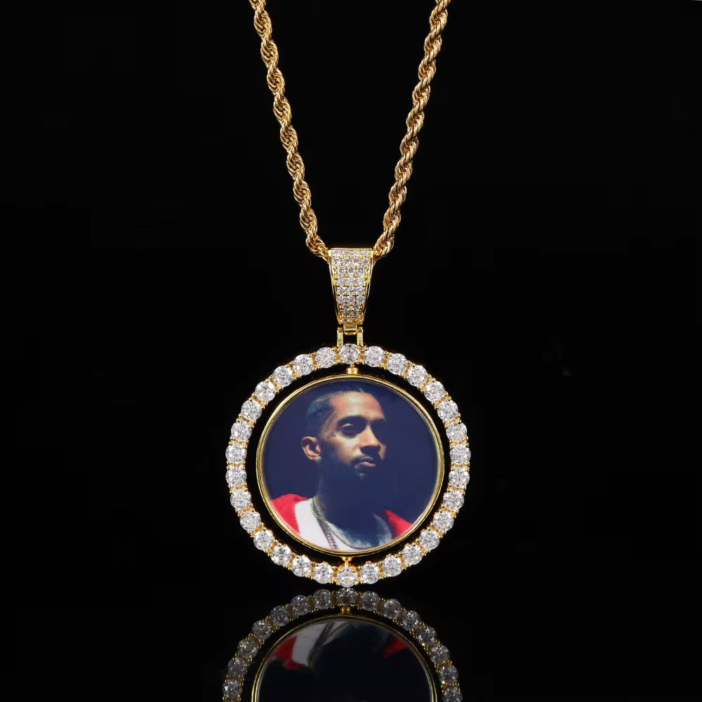 45mm Double-Sided Rotating Photo Pendant – Stainless Steel