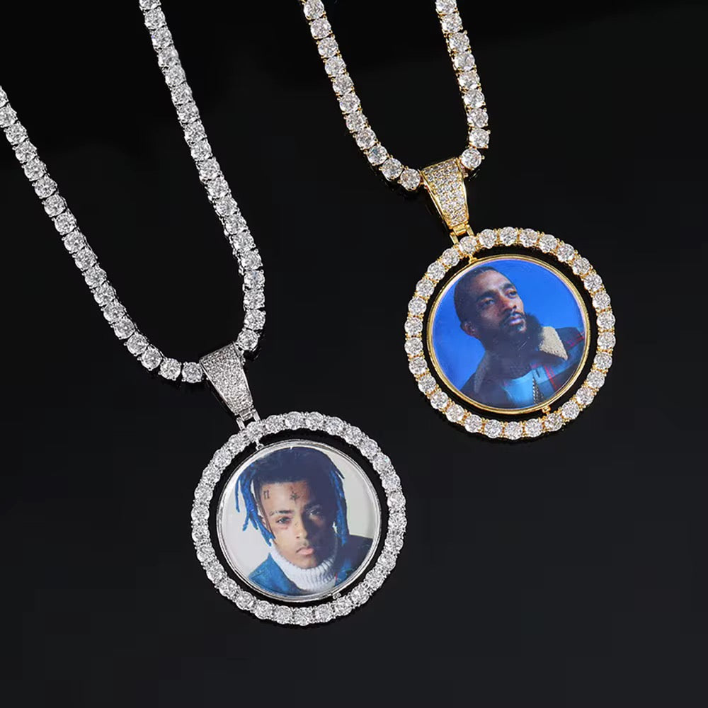45mm Double-Sided Rotating Photo Pendant – Stainless Steel