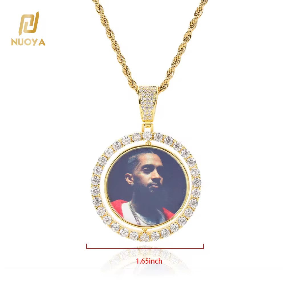 45mm Double-Sided Rotating Photo Pendant – Stainless Steel